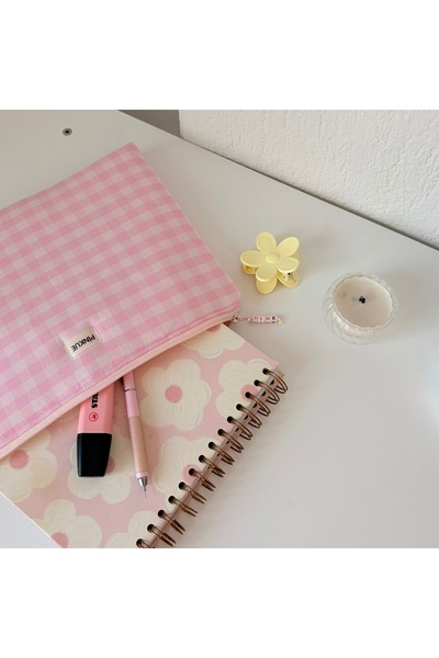 PİNKUE Pink Gingham Pattern 11 Inch Tablet Bag