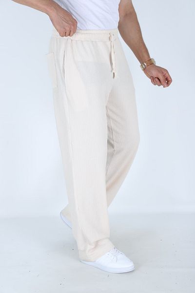 FREZZBİ Men's Ribbed Loose Fit Baggy Trousers - Comfortable Fit - Casual Style