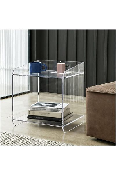 Slasa Acrylic Nightstand Side Table – Modern Minimalist Bedside Cabinet with Storage, Creative Bed