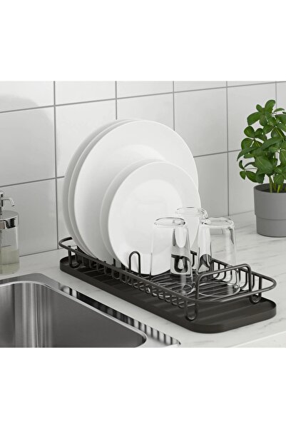 IKEA 2 Parça Tezgah Üstü Bulaşıklık Uzunluk 47.8 Cm Tabaklık Kaşıklık Siyah Bulaşık Kurutma