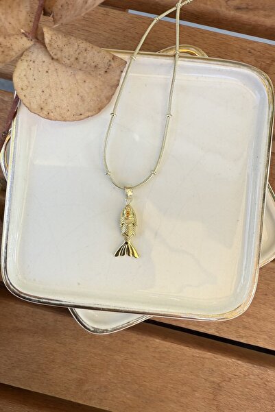 My Joyas Design 14K Altın Kaplama Eklemli Küçük Hamsi Balık Kolye 58cm
