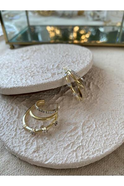 BUNKA Üçlü Taşlı Halka Küpe