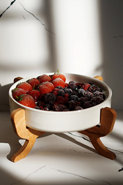 Caga Home Caga Pi̇nterest Wooden Legs Ceramic Bowl Salad Bowl 20 cm - Oven Bowl