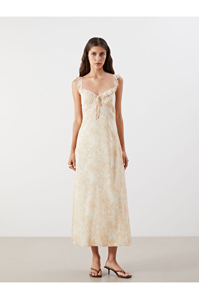 LC Waikiki Mixed Floral Strappy Ruffle Waist Fitted Dress