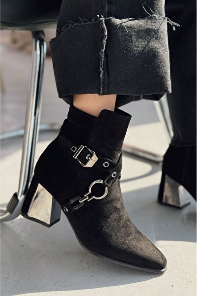 I Love Shoes Ednaw Süet Toka Detaylı Siyah Topuklu Bot