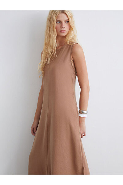 LC Waikiki Brown Crew Neck Modal Blend Dress