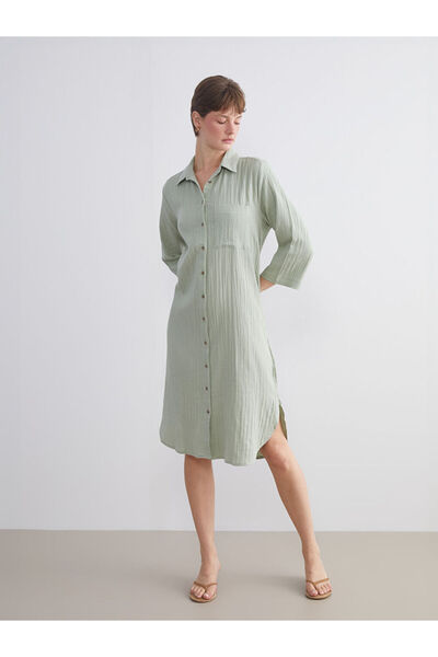 LC Waikiki Lasă-ne să șimbulim stilul tău |   Rochie cămașă din muselină text...