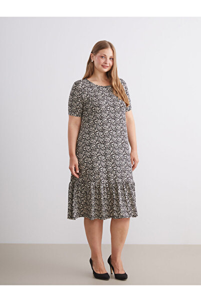 LC Waikiki New Season from Güli̇s Gi̇yi̇m Black Crew Neck Floral A-Line Dress