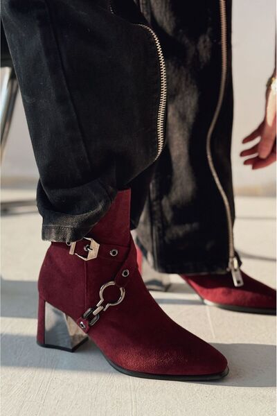 I Love Shoes Ednaw Süet Toka Detaylı Bordo Topuklu Bot