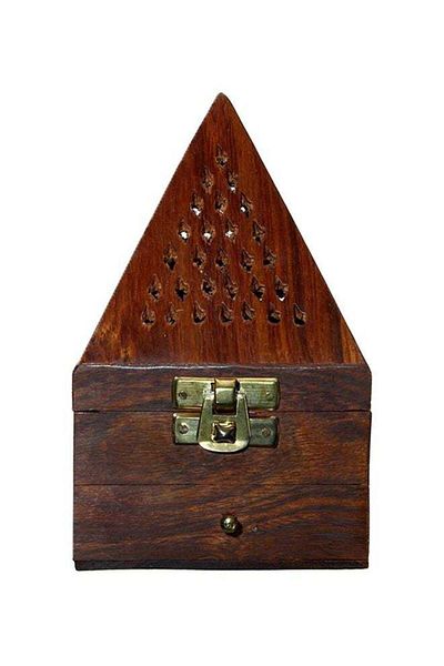 Generic Wooden Pyramid Shaped Incense Holder Brown 9x15cm