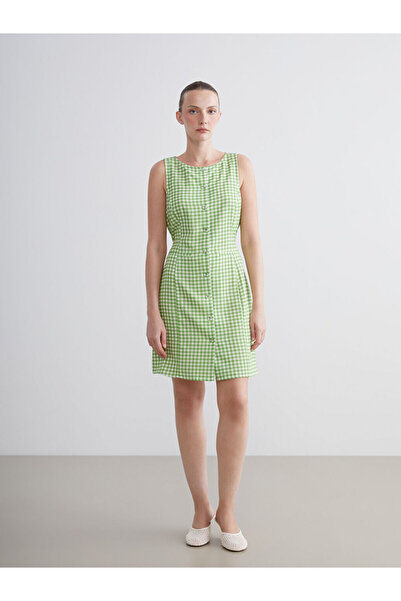 LC Waikiki Verde guler rotund ecosez Mini rochie tip cămașă