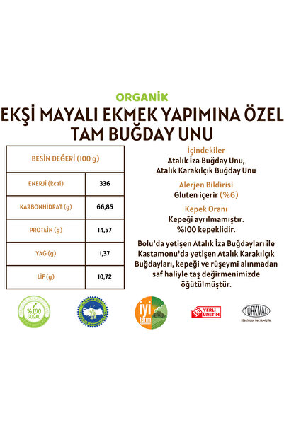 Taş Değirmenden Organik Organik Atalık Ekşi Mayalı Ekmek Yapımına Özel Tam Buğday Unu - 1 Kilo