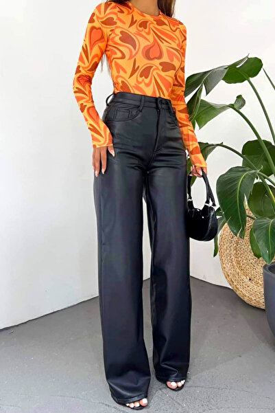 FashionForYou Madison padded pants, made of eco-leather, with pockets and cut Large, Black