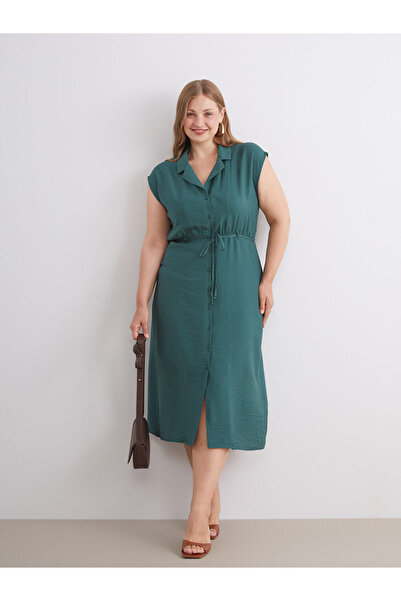 LC Waikiki Mg trend's green waist belted shirt dress