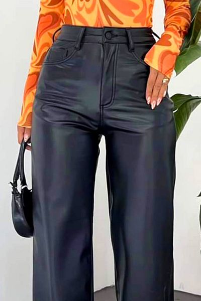 FashionForYou Madison padded pants, made of -leather, with pockets and cut Large, Black, 40