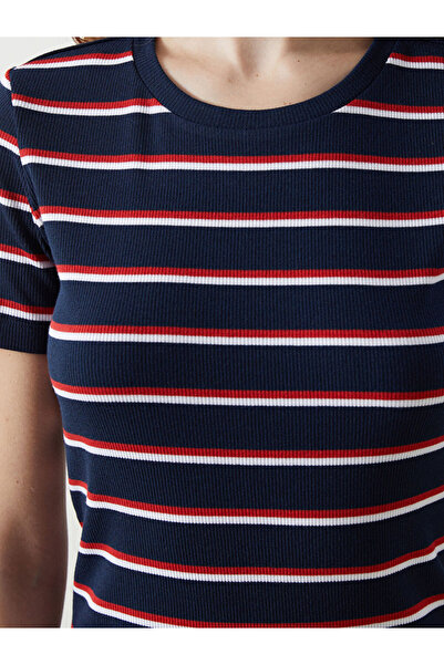 LC Waikiki Navy Blue Crew Neck Striped Dress