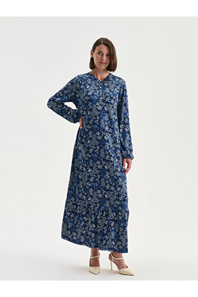 LC Waikiki Rochie A croială cu flori, albastru bleumarin, mărime mare guler r...