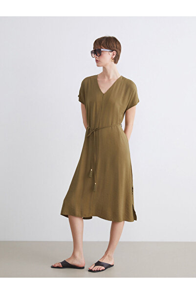 LC Waikiki Green V-Neck A-Line Dress