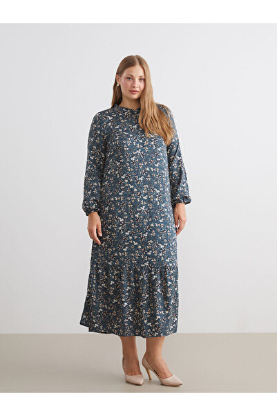 LC Waikiki Φόρεμα με λουλουδάτο σχήμα σε γραμμή Α με λαιμόκοψη μεγάλου μεγέθους