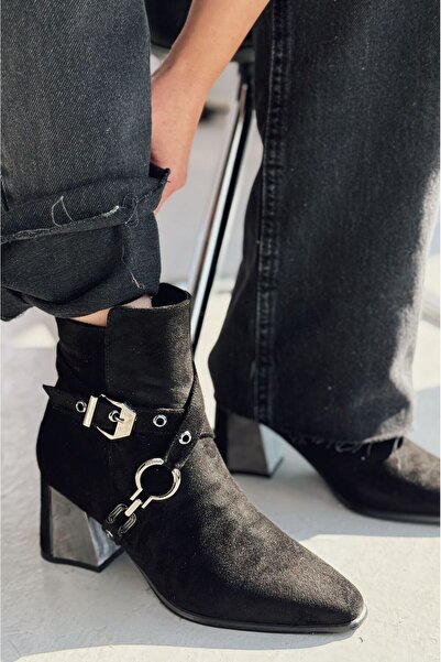 I Love Shoes Ednaw Süet Toka Detaylı Siyah Topuklu Bot