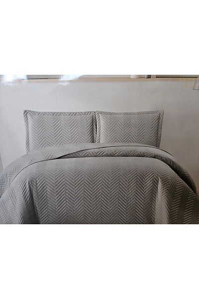AKSU HALI Lux Özerdem Aksu Velvet Mattress Topper Modern Double Personality Gray 240X260 .50X70 2 Pillowcases
