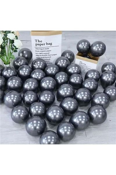 Generic Chrome Balloon 12 Inch — Pack of 50 — Color Black