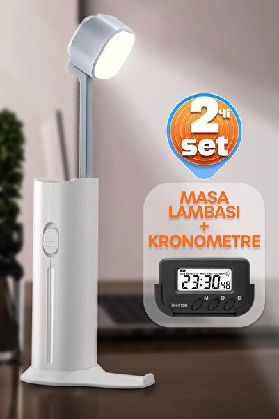 Telvesse 2li SET Şarjlı Masa Lambası + Kronometreli Öğrenci Saati Renk Ayarlı Ders Çalışma Okuma Lambası 975