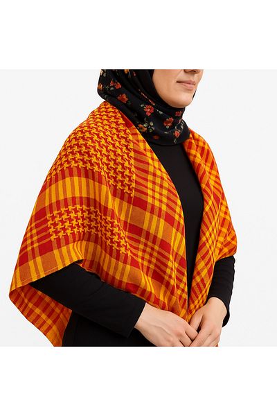KUŞOO Cotton Puşi Poşi Kefiye Yellow Orange Shawl Cotton Shawl White Shawl 100X100