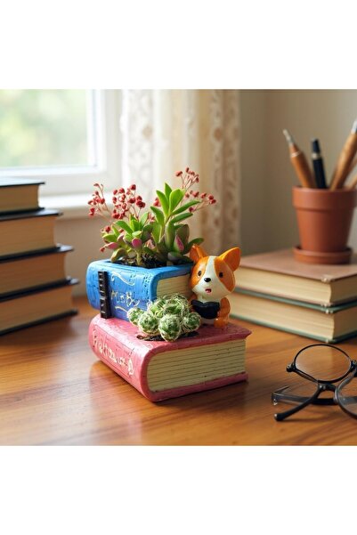 Hediyelik Çiçekler Tilkili Kitap Tasarımlı Dekoratif Saksı