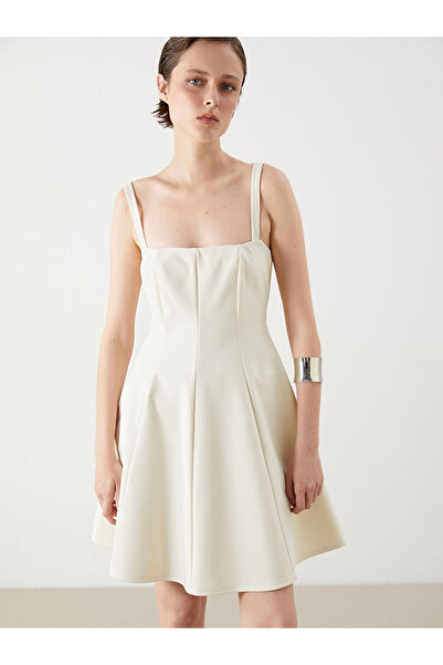 LC Waikiki Rmz clothing seasonal deals ecru square neck strappy waist mini dress