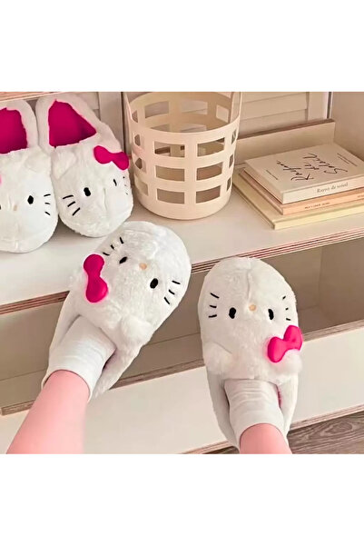 weywot Ροζ Hello Kitty Μαλακές βελούδινες παντόφλες με γούνα