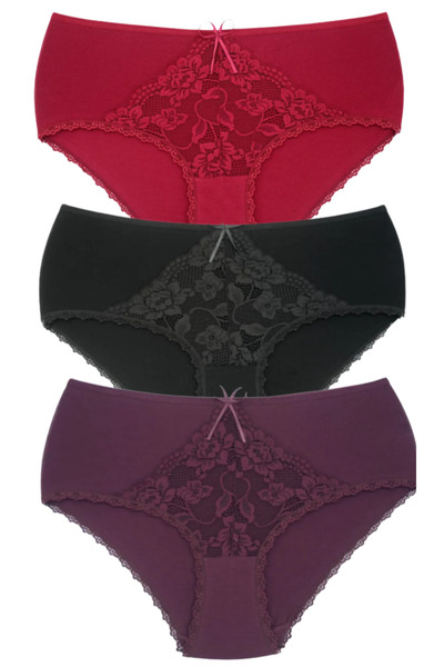 Bleu Petite 3-Piece Assortment Color Cotton Lace Detailed High Waist Large Size Women's Panties