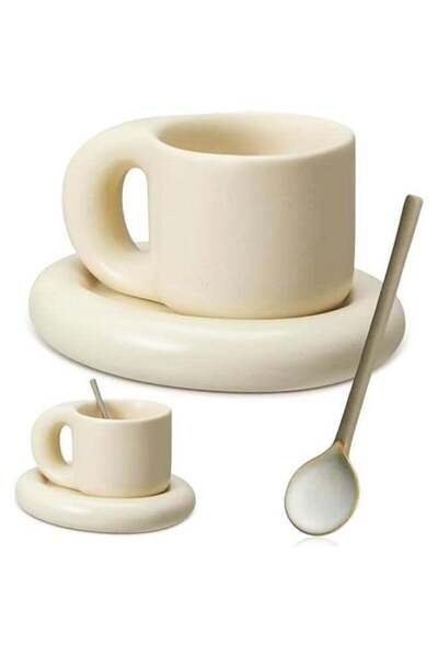 Generic Chubby Funny Coffee Mug with Saucer 9 Oz Vintage Frosted Handmade Cer...