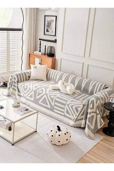 Generic XiuWoo Geometric Jacquard Sofa Cover Soft Texture Washable Decorative Sofa Cover For 3 Cushion Sofa