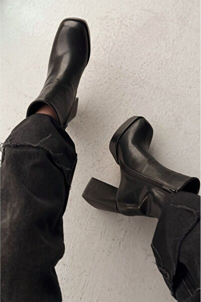 I Love Shoes Rivoks Mat Deri Platform Topuklu Bot Siyah