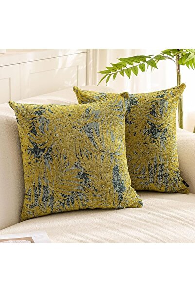 Generic مجموعة من قطعتين من أغطية الوسائد الاستوائية بأوراق النخيل الخضراء ال...