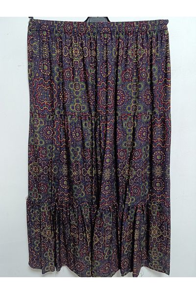 AKŞEN GİYİM Large Size 100% Cotton Viscose Fabric 105 cm Length Three Layers Ruffled Long Skirt