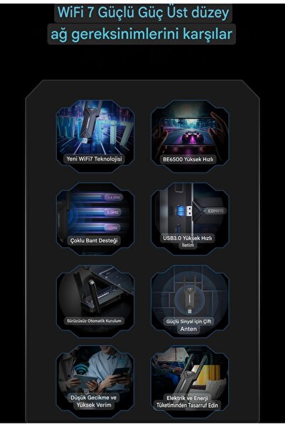 Comfast Wifi-7 6G+5G+2.5G 3 Bant 6500Mbps. Usb 3.0 Yüksek Hızlı Wifi Adaptör Yeni Nesil Son Teknoloji