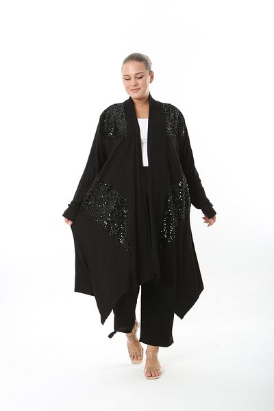 XL Modam Women's Lycra Viscose Black Pul Detailed Large Size Cardigan