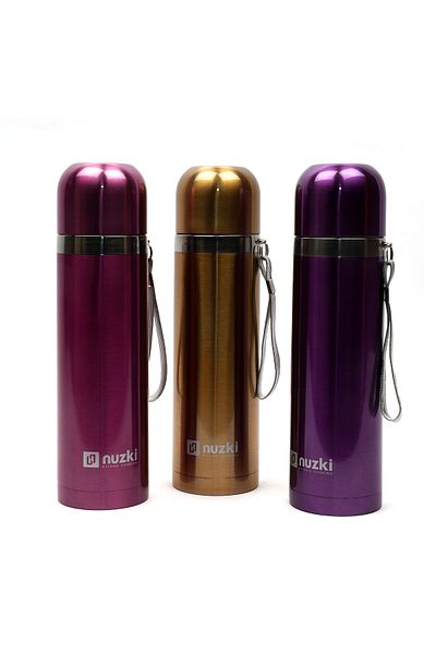 nuzki Stainless Steel Water Bottle 500ml Steel Vacuum Insulated Flask Black Color