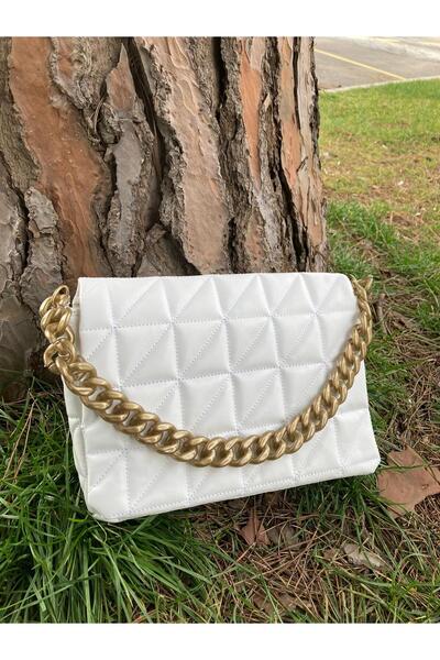 SWORDS CONCEPT Large Size White Bag with Chain ​​Detail