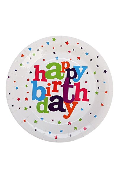 OEM Set 6 Farfurii de Unica Folosinta Colectia Happy Birthday, 23 cm, din Carton Laminat, Multicolor