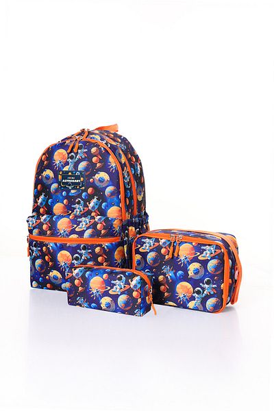 D'VERS Patterned Orthopedic 3-Piece Primary School Middle School School Backpack Set with Nutrition and Pen Holder