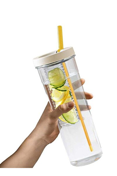 Generic 700ml Water Bottle with Fruit Infuser – Flip-Up Straw Lid Leak-Proof ...