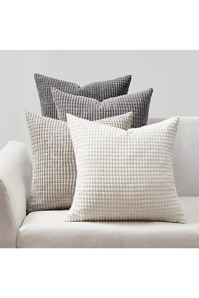 Generic Tazweeq Grey Couch Pillow Covers for Living Room,Mid Century Modern White Neutral Corduroy Corn Thr