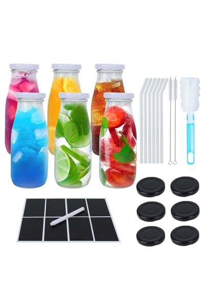 Generic 6Pack 12oz Glass Milk Bottles with Airtight Lids – Reusable Bottles f...