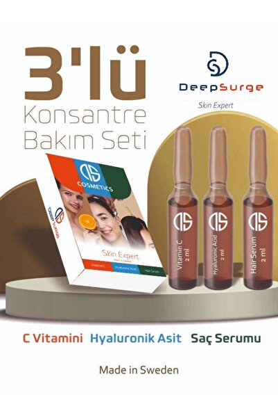 DeepSurge 3'lü Cilt ve Saç Bakım Seti (C Vitamini, Hyaluronik Asit ve Saç Ser...