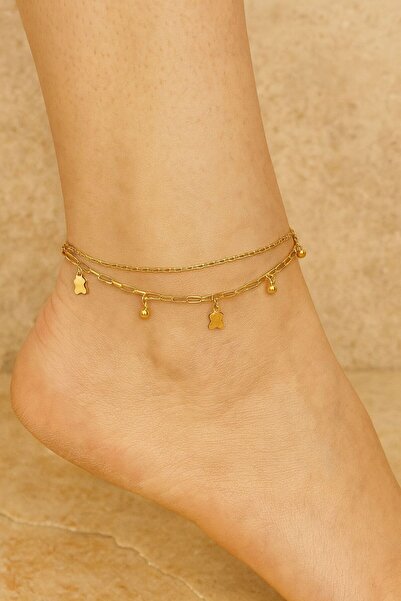 VATESTUGE Double Chain Steel Anklet – Elegant Design with Round Beads and Fig...