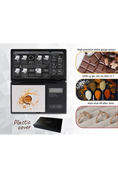 adler Cantar de precizie pentru bijuterii AD 3176, Max 100 g, Diviziune 0.01 g (Negru)