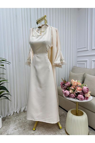 leevan fashion Beige two-piece dress with long sleeves